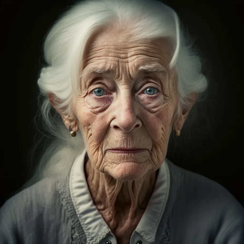 close up portrait of an white haired old lady, Exquisite detail, 30-megapixel, 4k, 85-mm-lens, sharp-focus, f:8, ISO 100, shutter-speed 1:125, diffuse-back-lighting, award-winning photograph, small-catchlight, High-sharpness, facial-symmetry